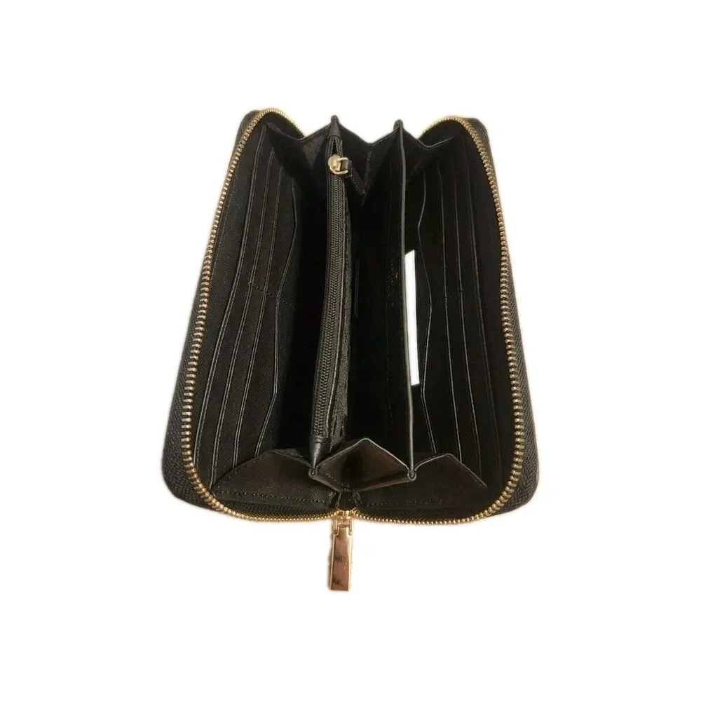 NWT Kate Spade Continental Wallet Beige Black Leather Zip Around Slim